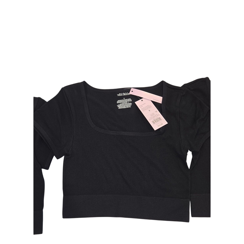 Wild Fable‎ Seamless Crop Top Women Size S Black New 3 Ribbed Square Neck Shirts - Picture 6 of 8